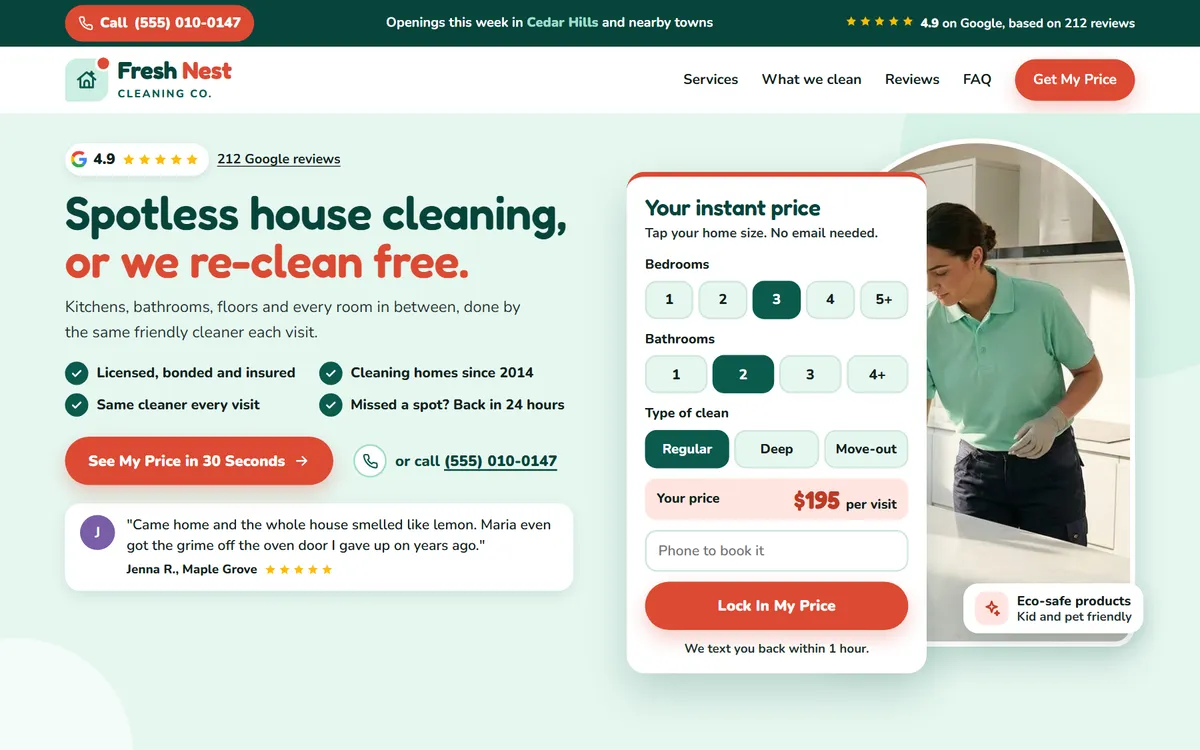 Fresh Nest Cleaning Co. website design on a laptop