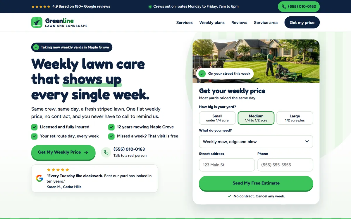 Greenline Lawn and Landscape website design on a laptop