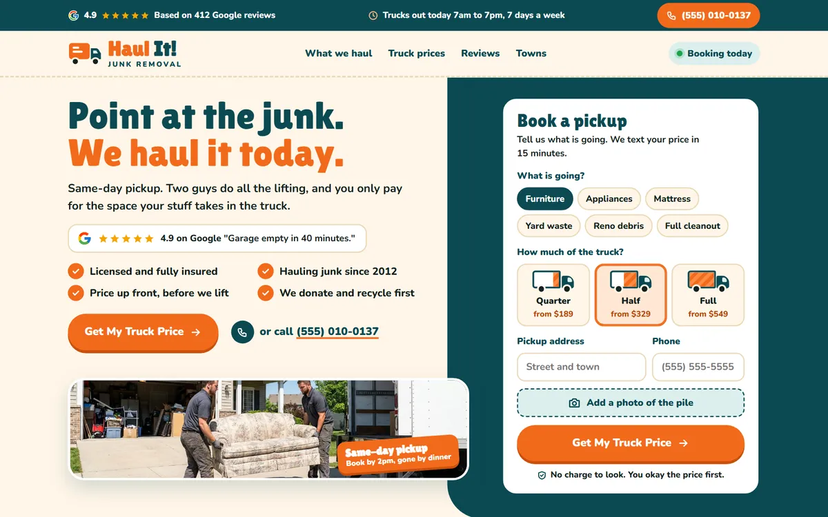 Haul It Junk Removal website design on a laptop
