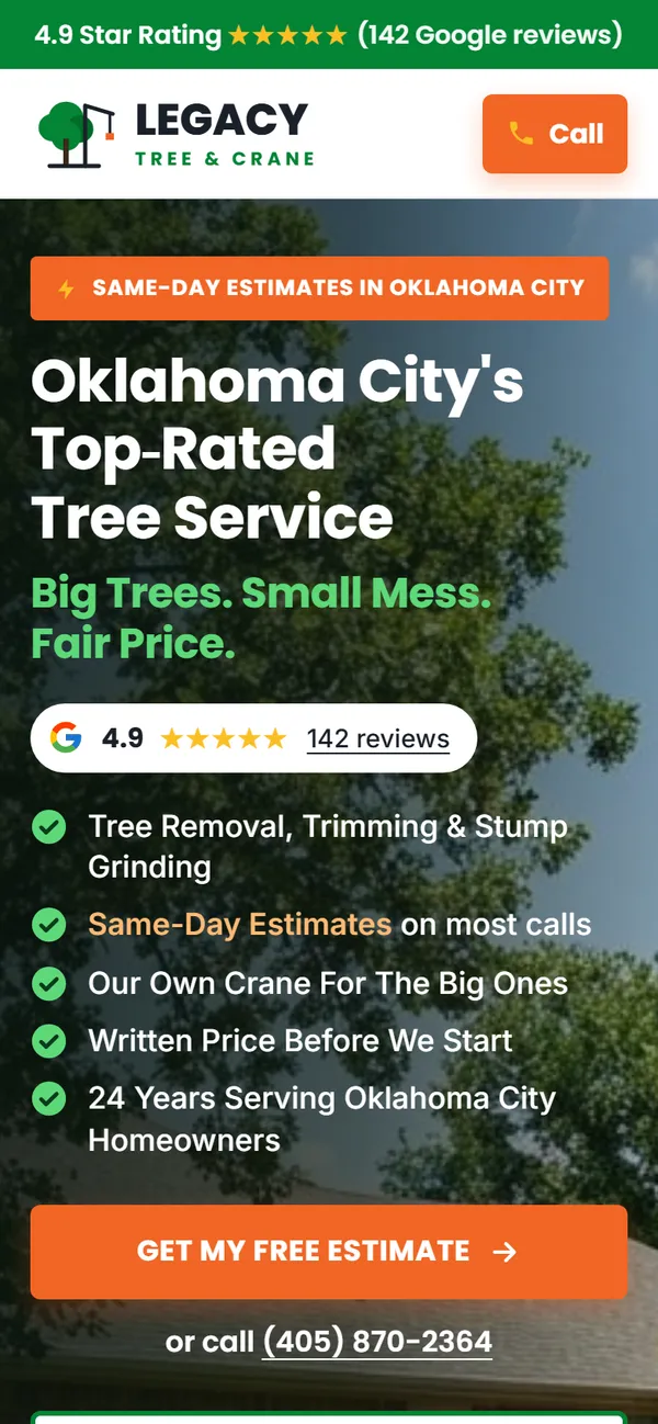 Legacy Tree and Crane website design on a phone
