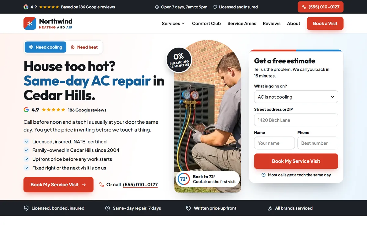 Northwind Heating and Air website design on a laptop