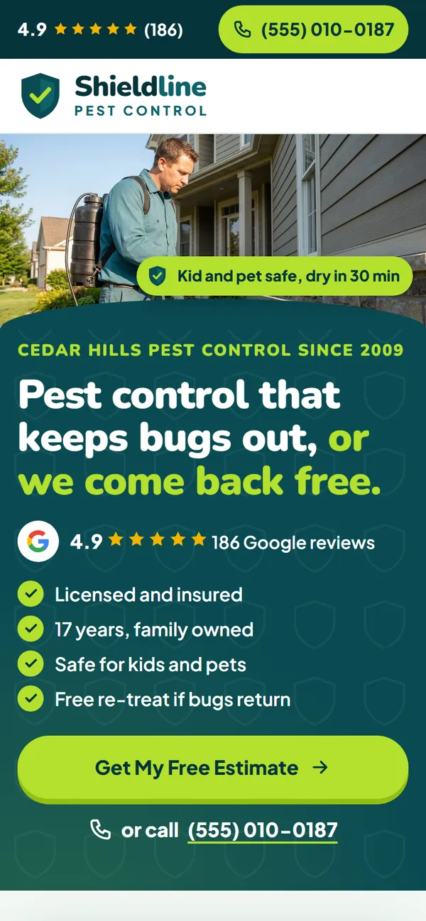Shieldline Pest Control website design on a phone