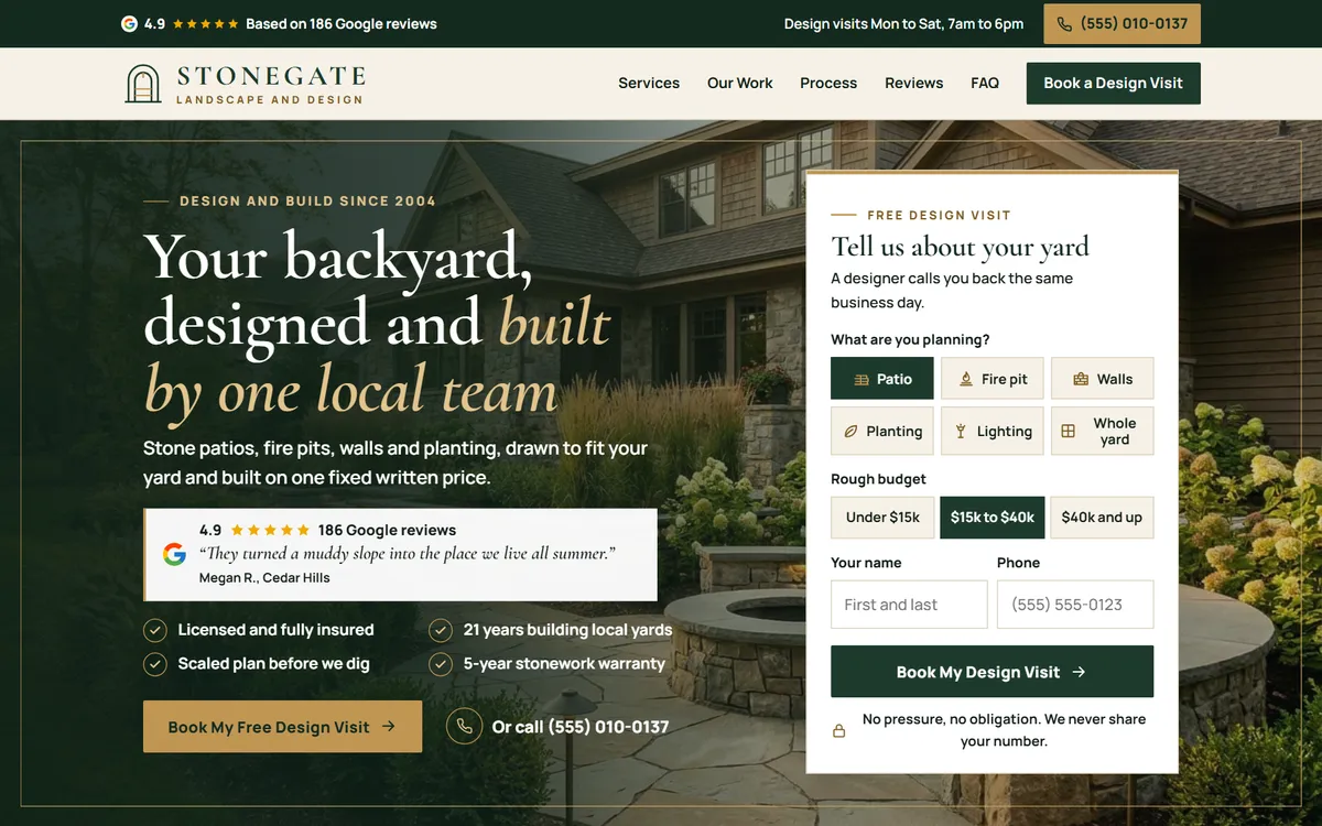Stonegate Landscape and Design website design on a laptop