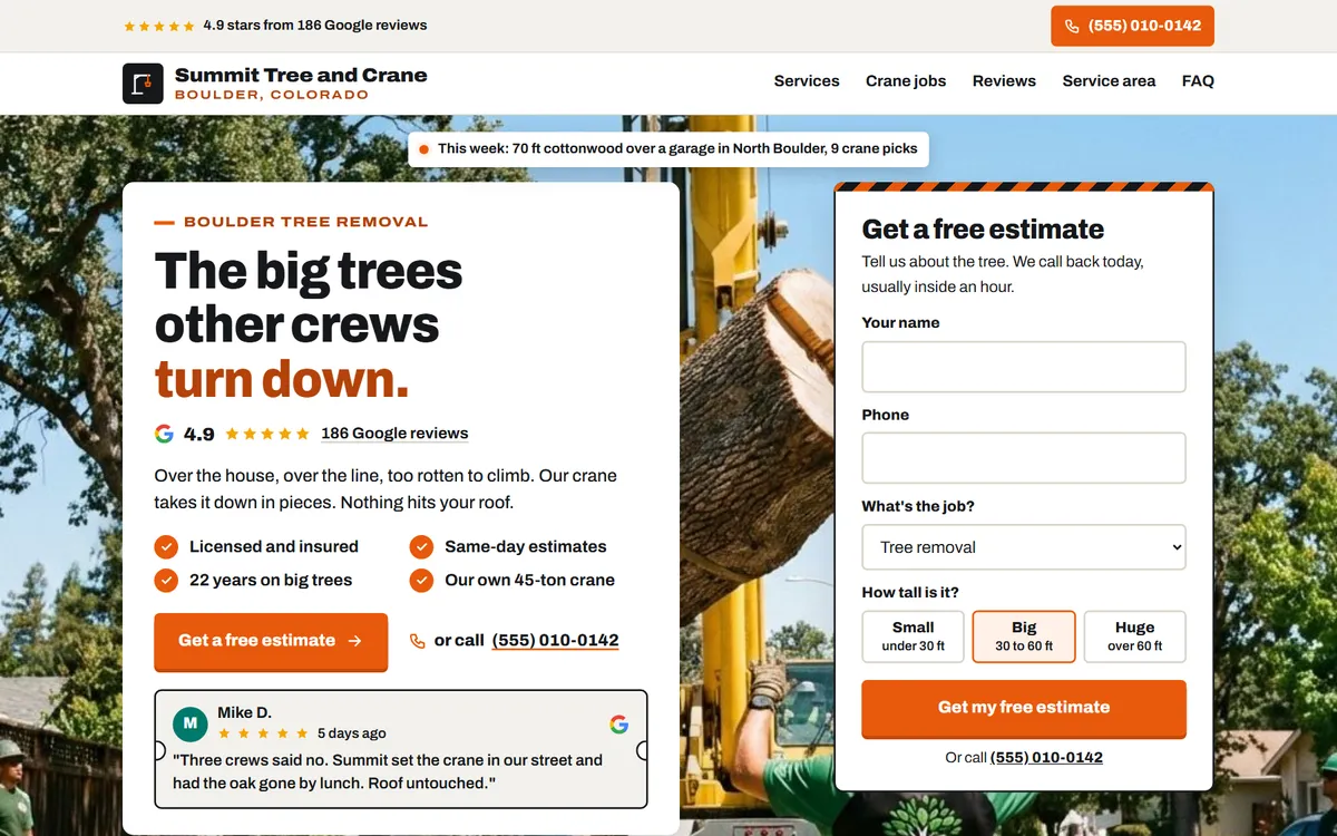 Summit Tree and Crane website design on a laptop