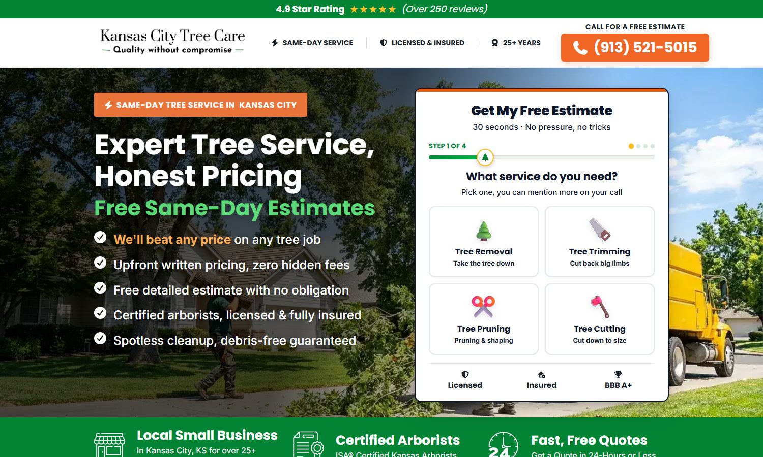 A real Google Ads landing page we run for a Kansas City tree company